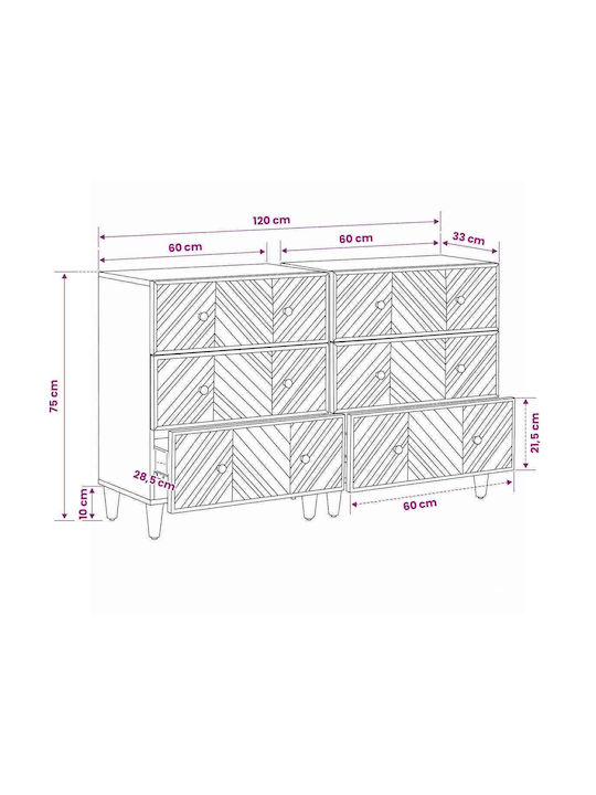 Bufet din Lemn Masiv cu Sertare Maro 60x33.5x75cm