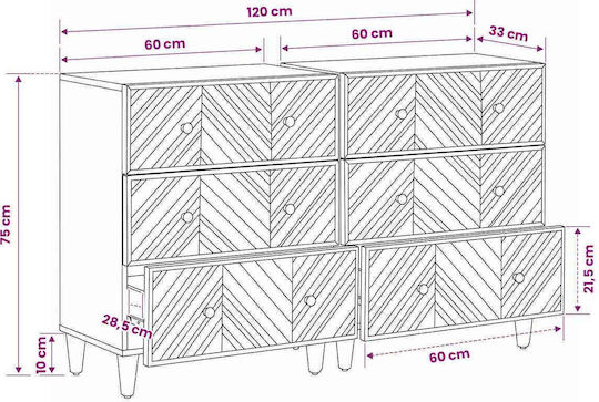 Μπουφές από Μασίφ Ξύλο με Συρτάρια Καφέ 60x33.5x75cm