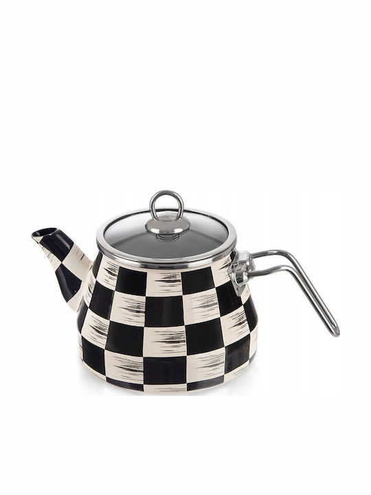 Orion Enamel Kettle Checkerboard 2 L Glass Lid Induction