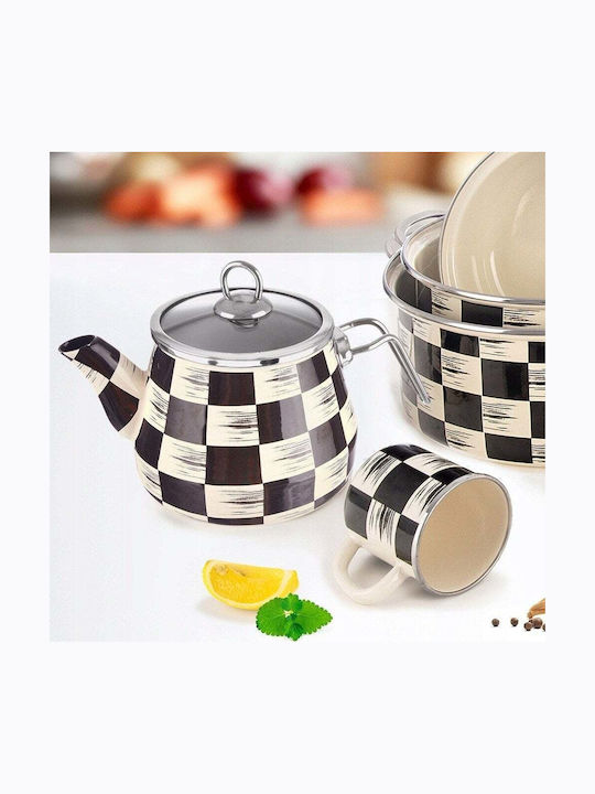 Orion Enamel Kettle Checkerboard 2 L Glass Lid Induction