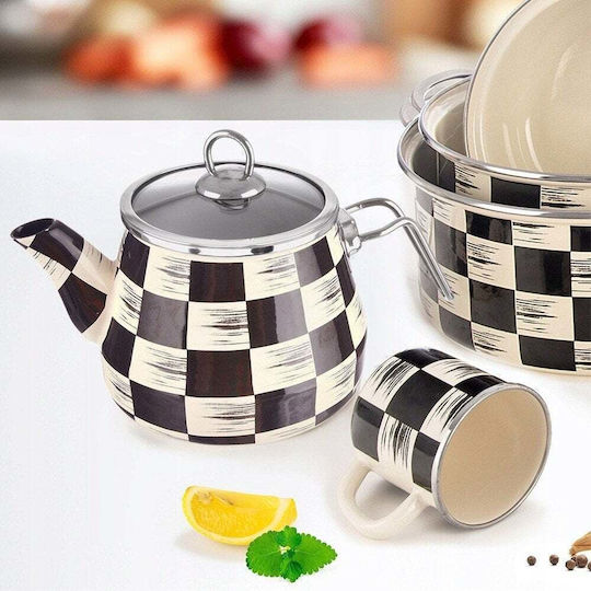 Orion Emaille Teekanne Checkerboard 2 L Glasedeckel Induktion