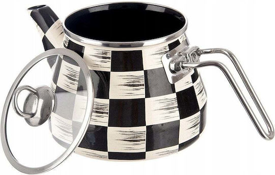 Orion Emaille Teekanne Checkerboard 2 L Glasedeckel Induktion