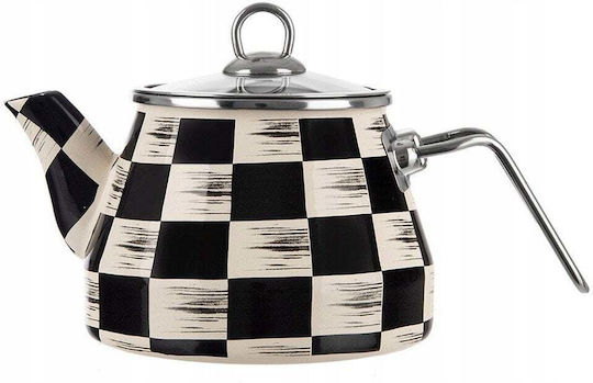 Orion Emaille Teekanne Checkerboard 2 L Glasedeckel Induktion