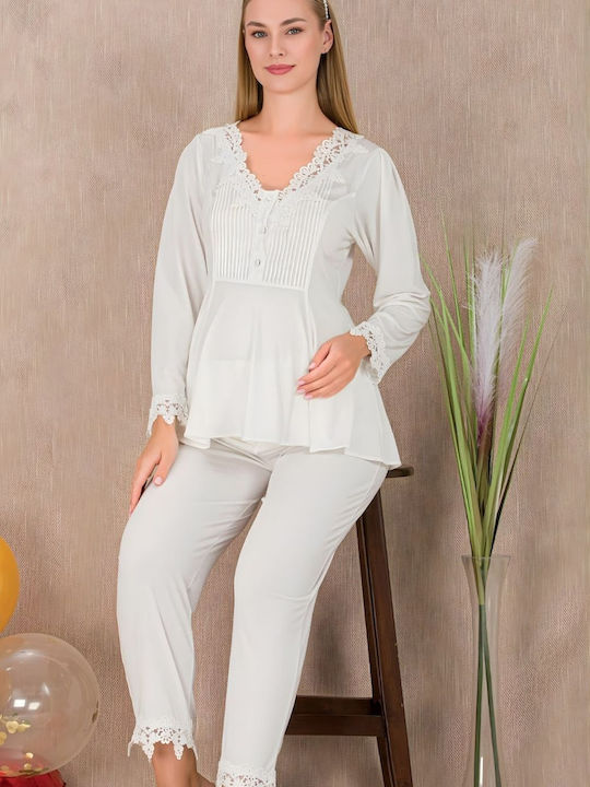 Esthisis Maternity And Breastfeeding Pajama Set Ecru
