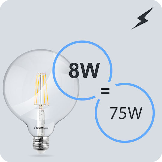 Lumiled Λάμπα LED 8W για Ντουί E27 και Σχήμα G95 Θερμό Λευκό 880lm