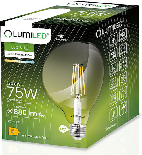 Lumiled LED Glühbirne 8W für E27 Fassung und Form G95 Naturweiß 880lm