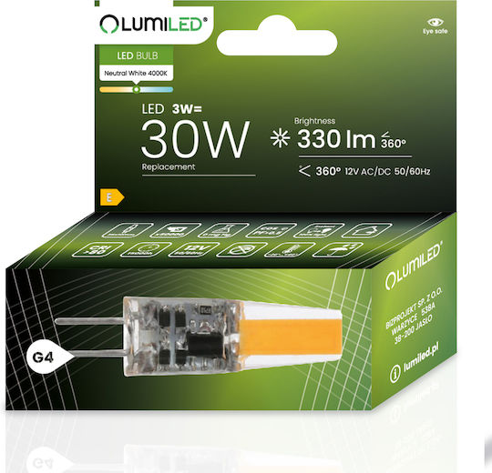 Lumiled LED Bulbs 3W For G4 Socket Natural White 330 Lumen 10 Pieces