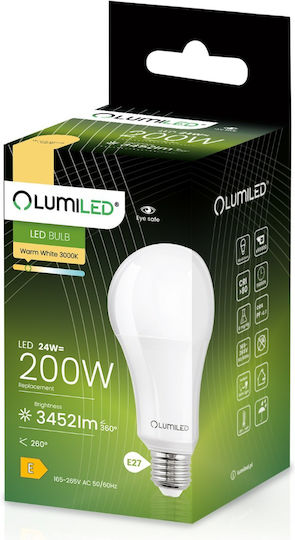 Lumiled Becuri LED 24W Pentru Bază De Bec E27 Și Formă A60 Alb Cald 3452 Lumen 3 Bucăți