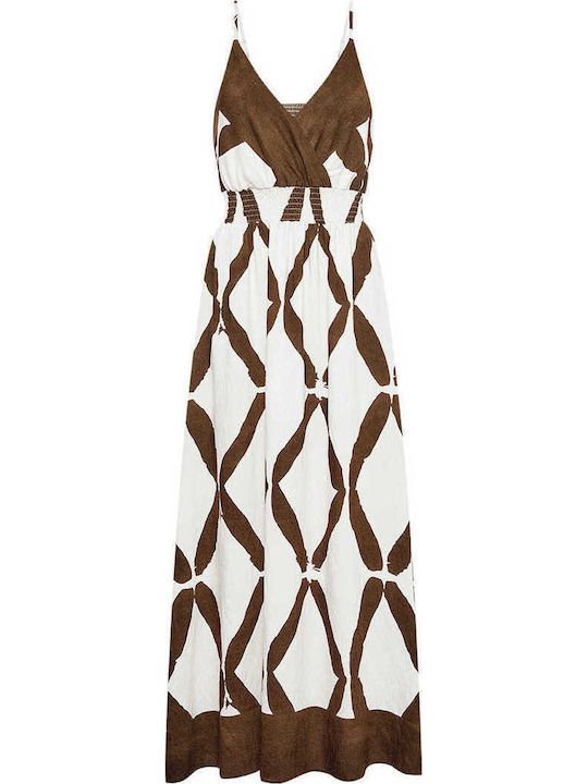 Celestino Women's Maxi Print Dress Smocked Brown