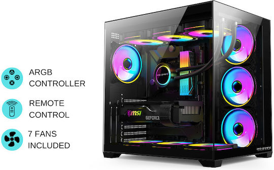 ProGaming Elite Cube Computer Case with Side Window and ARGB Lighting Black