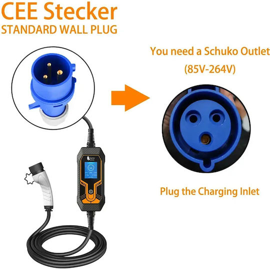Feyree Lion King EV-K8 Portable Single Phase 7kW Charging Station with Built-in Cable Type 2