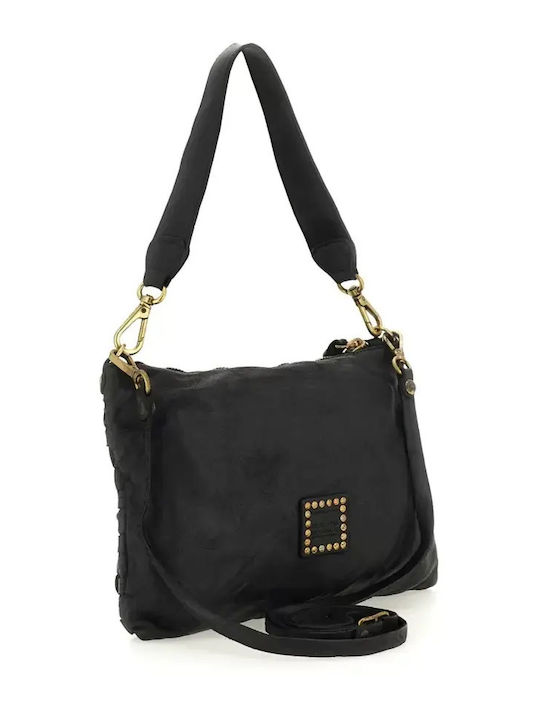 Leder Damen Schultertasche Schwarz