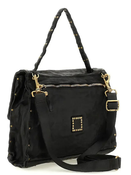 Damen Leder Schultertasche Schwarz