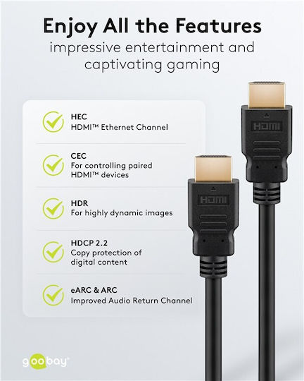 Goobay HDMI 2.0 Premium High Speed 4K 60Hz HDR Cable HDMI Male - HDMI Male 0.5m Black