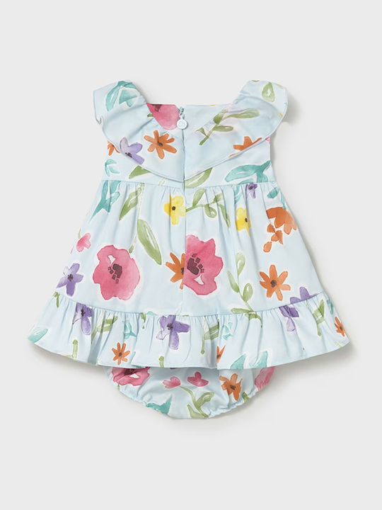 Mädchenkleid Ärmellos Blumen Hellblau