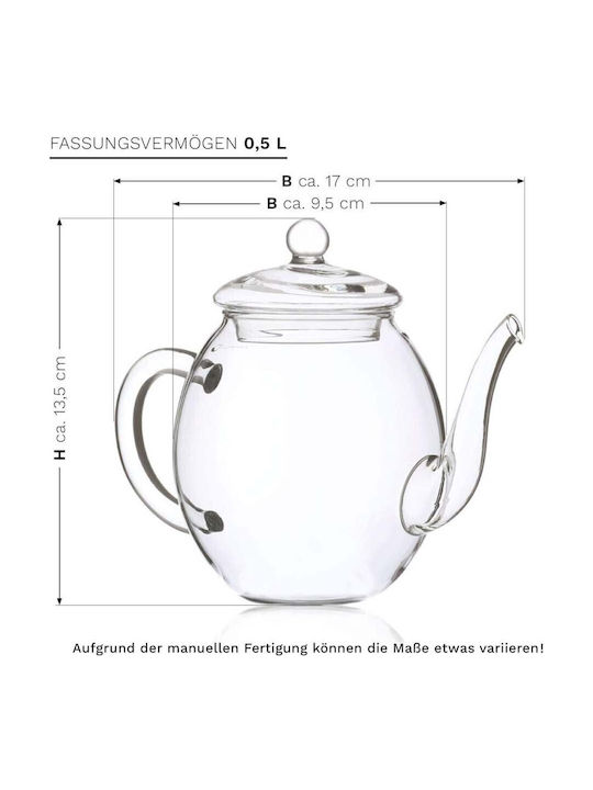 Creano Ceainic cu Cană din Sticlă Transparentă 500ml