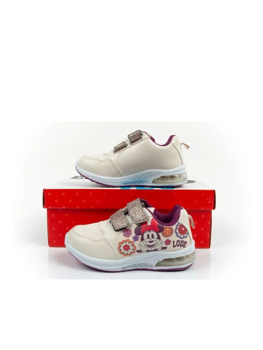 Kids Sneakers with Hoop & Loop Closure and Lights Beige