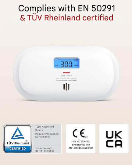 X-sense Xc0c-ir Detector Inteligent de Monoxid de Carbon 2.4ghz Wi-fi Senzor Electrochimic Ecran Lcd Alerte în Timp Real pe Telefon Baterie Înlocuibilă Montaj pe Perete Portabil
