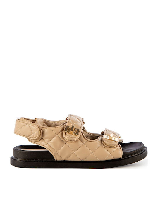 Leather Women's Flat Sandals Beige