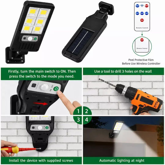 Set of 6 Wall Mounted Solar Lights Cold White 6500K with Motion Sensor and Photocell IP65