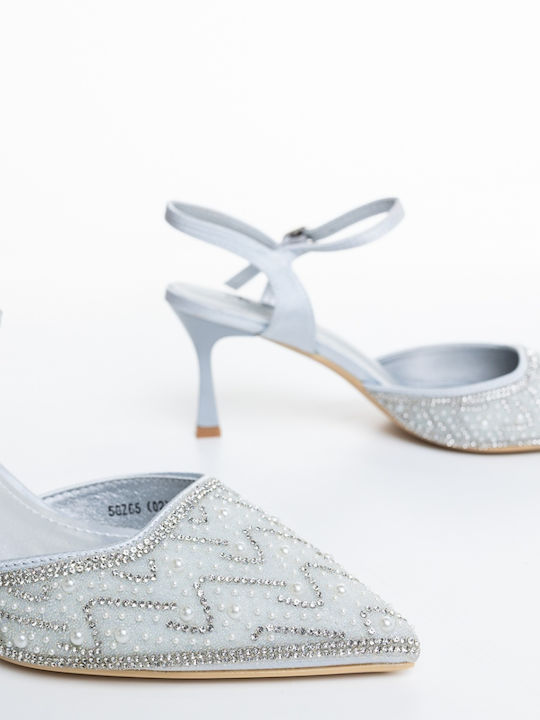 Leather Pointed Toe Heels with Medium Heel Silver
