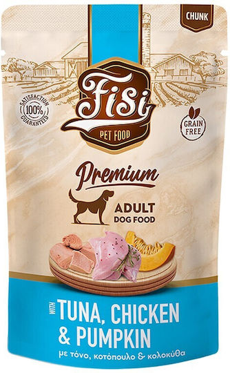 Fisi Dog Adult Grain Free Τόνος Κοτόπουλο & Κολοκύθα 130g Υγρή Τροφή Πρακτικό Φακελάκι Pouch Ειδικά Σχεδιασμένη Τις Καθημερινές Ανάγκες Ενήλικων Σκύλων