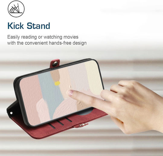 Tel1 Xiaomi Poco C65 Xiaomi Redmi 13C 4G 5G Side Buckle Double Fold Strap Book Case Red