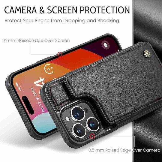Caseme C22 iPhone 15 Pro Max Card Wallet Rfid Husă Din Piele Neagră