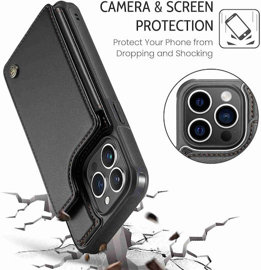 Caseme C22 iPhone 15 Pro Max Card Wallet Rfid Husă Din Piele Neagră