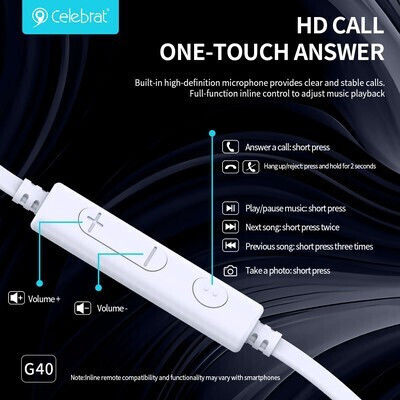 Celebrat G40 In-ear Handsfree Earphones with USB-C Plug Black