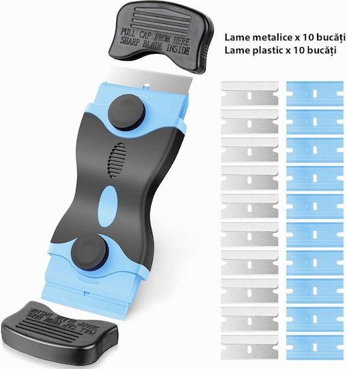 Răzuitor Multifuncțional Curățare Sticlă Ceramică Alista Home Design Ergonomic Mâner Antiderapant Include 20 Lame de Schimb 12,5 X 4,5 Cm Albastru