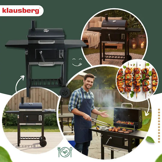 Klausberg Kb 9034 Holzkohlegrill Kamin Mit Einstellbarer Belüftung Asche Schublade Thermometer Stahlräder Schwarz