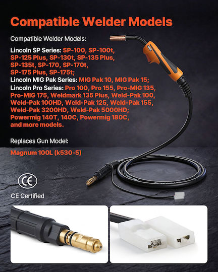 Vevor Mig Welding Gun 100a Cable 3 M Compatible Lincoln Magnum 100l K530-5 11 Contact Tips Mighqlincoln4eq6n001v0