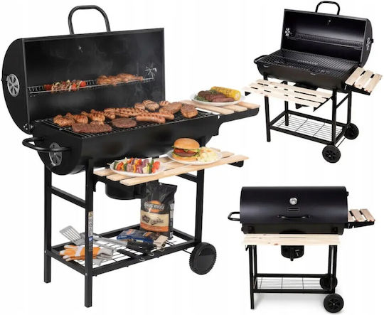 Barbecue Charcoal Klausberg Kb 9033 Cover Lock Thermometer Side Shelves Ash Drawer Wheels Steel Black
