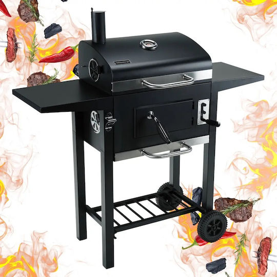 Klausberg Kb 9034 Holzkohlegrill Kamin Mit Einstellbarer Belüftung Asche Schublade Thermometer Stahlräder Schwarz