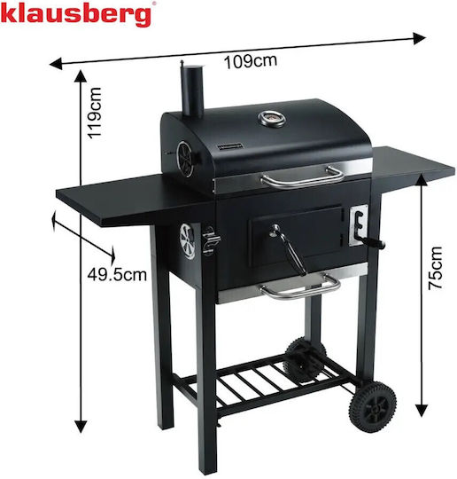 Klausberg Kb 9034 Holzkohlegrill Kamin Mit Einstellbarer Belüftung Asche Schublade Thermometer Stahlräder Schwarz