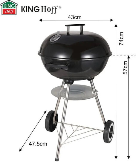 Barbecue Charcoal Kinghoff Kh 2033 Adjustable Ventilation Wheels Steel Black