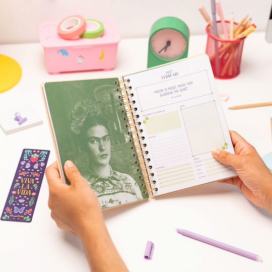 Academic Spiral Diary Hard Cover 2026/2027 Weekly 12-Month 15x21cm Frida Kahlo