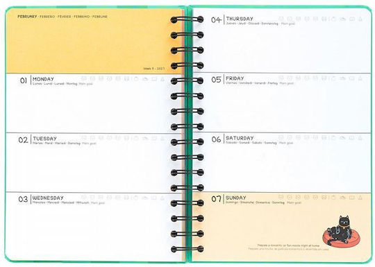 Academic Spiral Diary Hard Cover 2026/2027 Weekly 12 Months 15x21cm Meow Meow