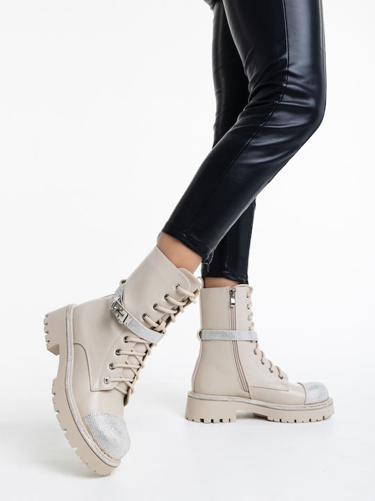 Ghete De Damă Din Piele Cu Platformă Bej