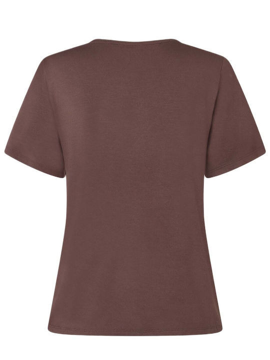 Women's Blouse with V-Neck Brown