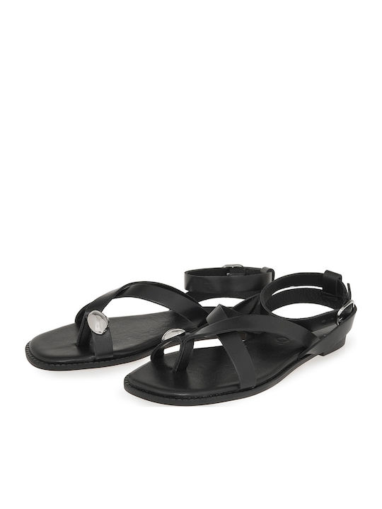 Leather Women's Flat Sandals Black