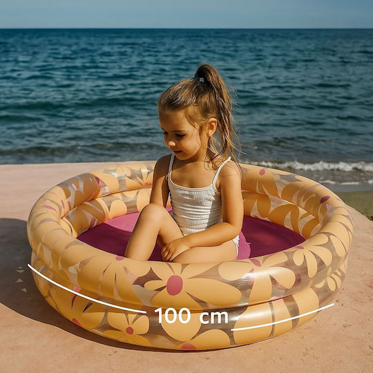 Swim Essentials Прозрачни Цветя Детски Кръгъл Басейн PVC 60л Надуваем Розов
