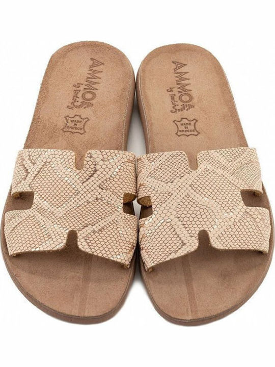 Violeta S420 Leder Flache Damen Sandalen Rosa Gold S420-Roségold-Lizard-36