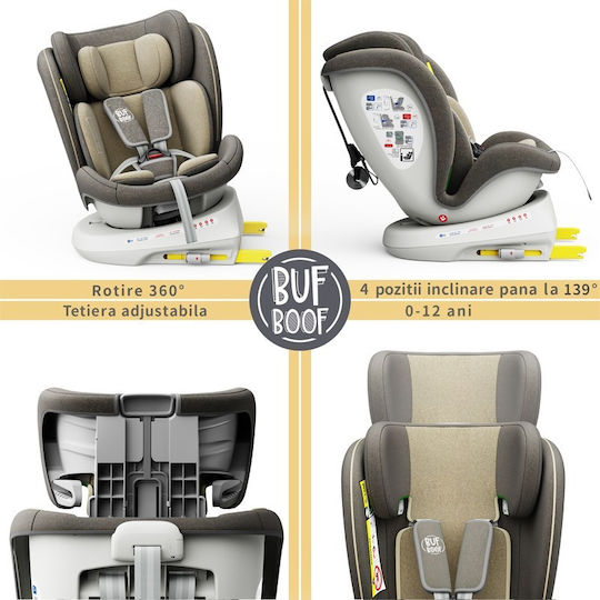Buf Boof TWT Plus Deluxe Scaun Auto pentru Copii High-back Booster i-Size cu Isofix Light Brown 0-36 kg