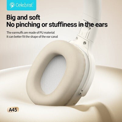Celebrat A45-BK Wireless / Wired Over Ear Headphones with 16 Hours Playing Time Black