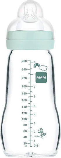 Mam Glass Baby Bottle Feel Good Anti-Colic with Silicone Nipple for 2+ months Light Blue Teddy Bear - Light Blue Teddy Bear 260ml