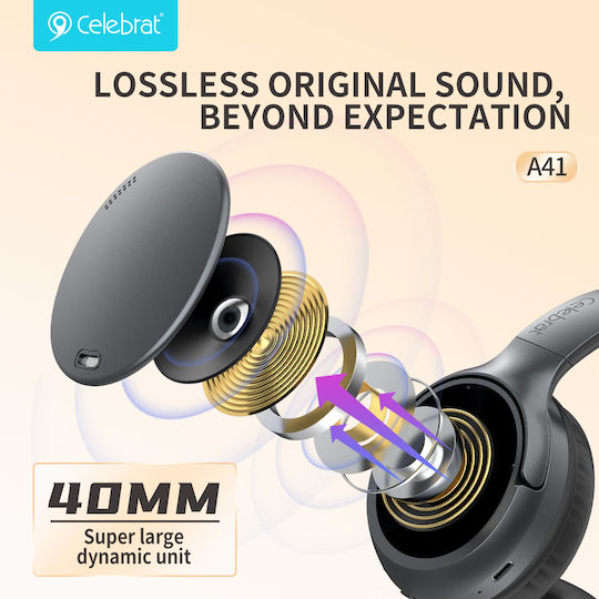 Celebrat A41-BK Wireless / Wired Over Ear Headphones with 33 Hours Playing Time Black