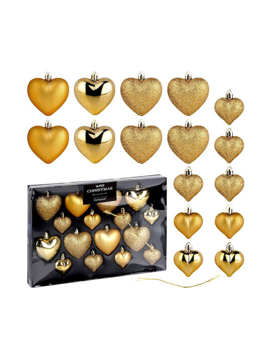 Χριστουγεννιάτικα Στολίδια Σετ 16τμχ K-m Heart Gold Avs101600