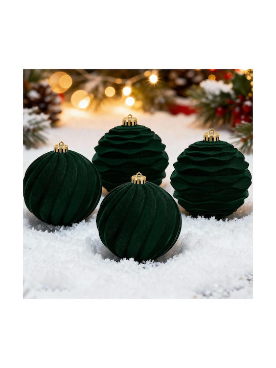 Velvet Elegant Large Christmas Baubles 15 Cm Set 2 Green